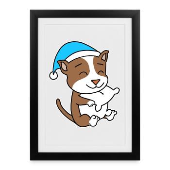 Staffordshire Bull Terrier Sleeping Fatigue Dog - Framed poster (27 × 37 cm) - black - Front