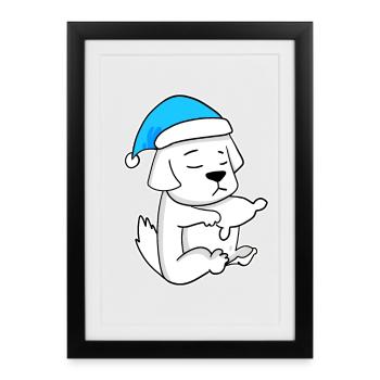 Chien de montagne des Pyrénées Sleeping Fatigue Dog - Affiche encadrée (27 × 37 cm) - noir - Devant