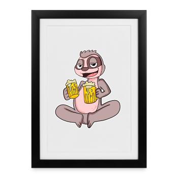 Sloth with beer - Framed poster (27 × 37 cm) - black - Front