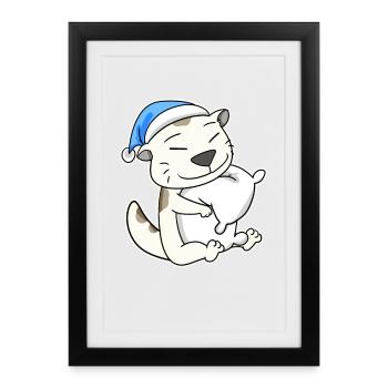 Sleeping Tired - Cat with Pillow and Sleepy Cap - Framed poster (27 × 37 cm) - black - Front