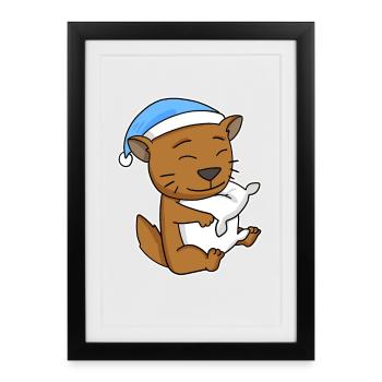 Sleeping Tired - Cat with Pillow and Sleepy Cap - Framed poster (27 × 37 cm) - black - Front