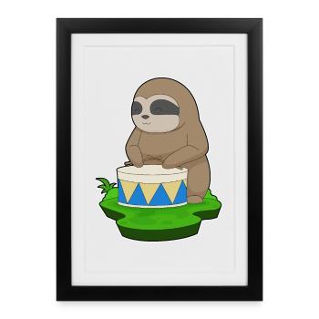 Sloth Musician Drum Music - Framed poster (27 × 37 cm) - black - Front