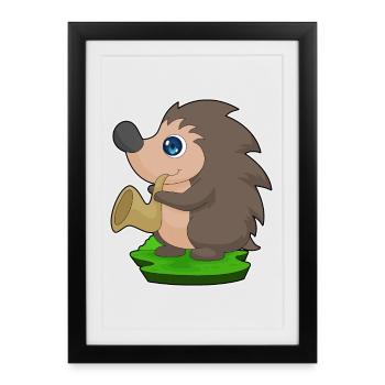 Hedgehog Musician Saxophone Music - Framed poster (27 × 37 cm) - black - Front