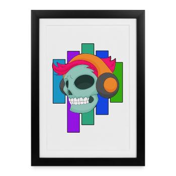 Skull Headphones Music - Framed poster (27 × 37 cm) - black - Front