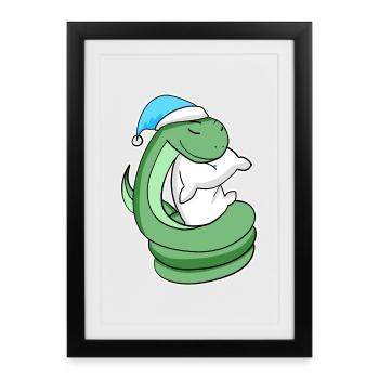 Serpent avec oreiller et bonnet somnolent - Affiche encadrée (27 × 37 cm) - noir - Devant