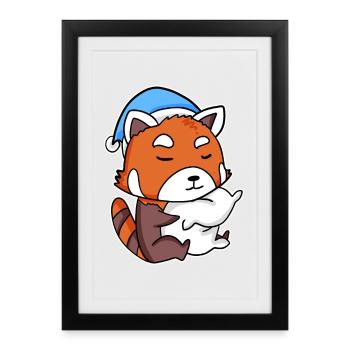 Western Little Panda with Pillow and Sleeping Hat - Framed poster (27 × 37 cm) - black - Front