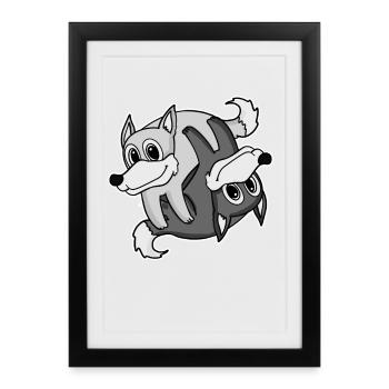 Yin Yang Loup Loups - Affiche encadrée (27 × 37 cm) - noir - Devant