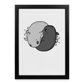 Baleines Yin Yang - Affiche encadrée (27 × 37 cm) - noir - Devant