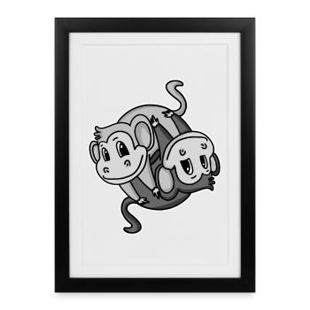 Signe Yin Yang Singe - Affiche encadrée (27 × 37 cm) - noir - Devant