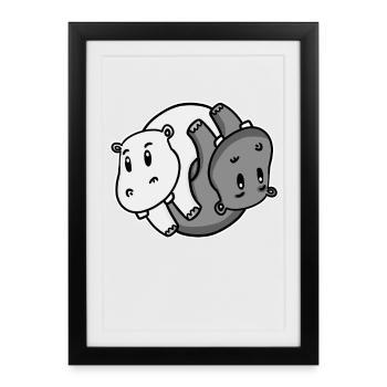 Yin Yang Hippopotame - Affiche encadrée (27 × 37 cm) - noir - Devant