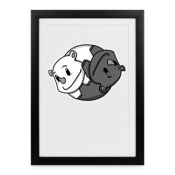 Yin Yang Rhinocéros - Affiche encadrée (27 × 37 cm) - noir - Devant