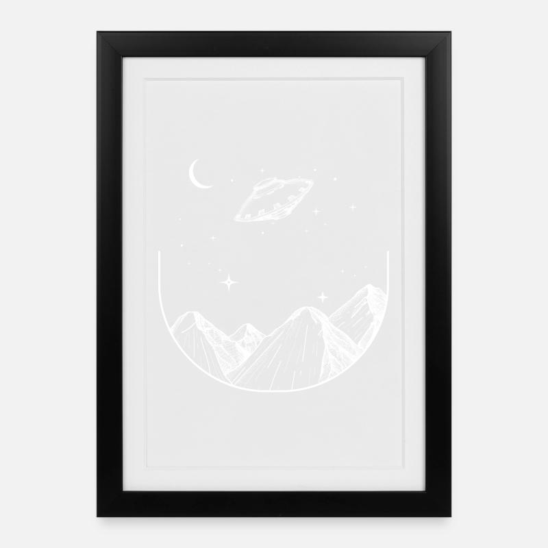 Mountains Night Sky UFO - Framed poster (27 × 37 cm) - black