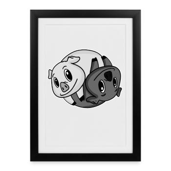 Yin Yang Pigs - Framed poster (27 × 37 cm) - black - Front
