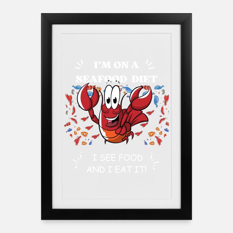 I'm on a seafood diet - Funny Tee - Gerahmtes Poster (27 × 37 cm) - Schwarz