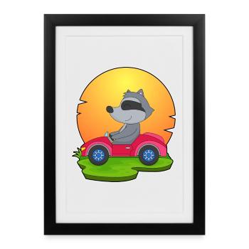 Raccoon Car - Framed poster (27 × 37 cm) - black - Front