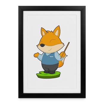 Fox Teacher Pointing Stick School - Framed poster (27 × 37 cm) - black - Front