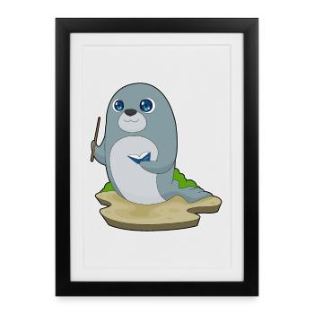 Seal Teacher Book School - Framed poster (27 × 37 cm) - black - Front