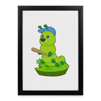 Caterpillar Baseball Baseball Batte Sports - Affiche encadrée (27 × 37 cm) - noir - Devant