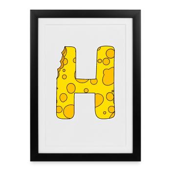 Lettre H - Lettre initiale H - Motif Fromage - Affiche encadrée (27 × 37 cm) - noir - Devant