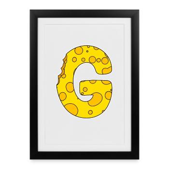 Lettre G - Lettre initiale G - Motif Fromage - Affiche encadrée (27 × 37 cm) - noir - Devant