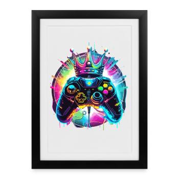 Gaming controller with crown - Framed poster (27 × 37 cm) - black - Front