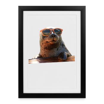 Seal with sunglasses Seal Walrus Cute seals - Framed poster (27 × 37 cm) - black - Front