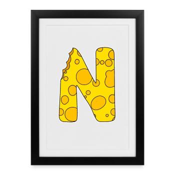 Letter N - Initial Letter N - Cheese Motif - Framed poster (27 × 37 cm) - black - Front