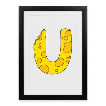 Letter U - Initial Letter U - Cheese Motif - Framed poster (27 × 37 cm) - black - Front