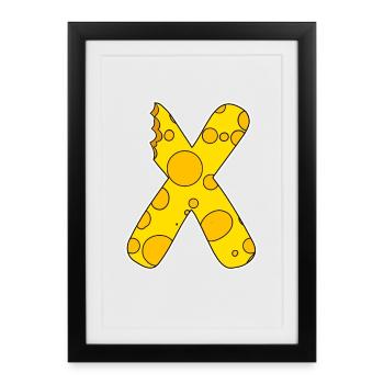 Lettre X - Lettre initiale X - Motif Fromage - Affiche encadrée (27 × 37 cm) - noir - Devant