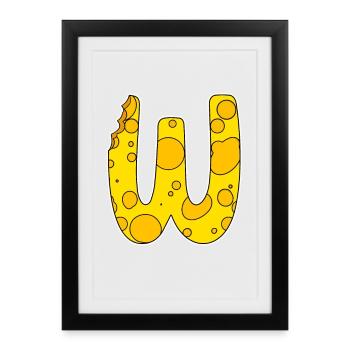 Letter W - Initial Letter W - Cheese Motif - Framed poster (27 × 37 cm) - black - Front