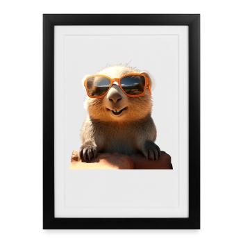Wombat with sunglasses Australia Cute Wombats - Framed poster (27 × 37 cm) - black - Front