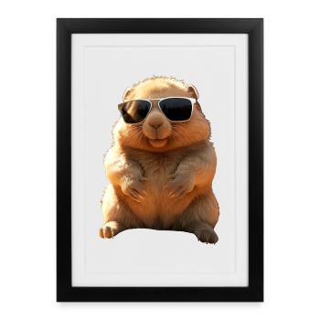 Wombat with sunglasses Australia Cute Wombats - Framed poster (27 × 37 cm) - black - Front