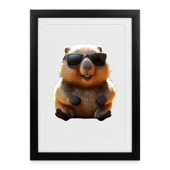 Wombat with sunglasses Australia Cute Wombats - Framed poster (27 × 37 cm) - black - Front