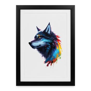 Rainbow Watercolor Wolf Splattered - Framed poster (27 × 37 cm) - black - Front