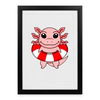 Axolotl Motif Sauveteur Enfants - Affiche encadrée (27 × 37 cm) - noir - Devant
