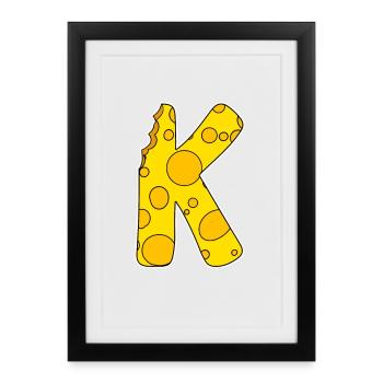 Letter K - Initial Letter K - Cheese Motif - Framed poster (27 × 37 cm) - black - Front