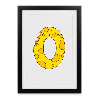 Lettre O - Lettre initiale O - Motif Fromage - Affiche encadrée (27 × 37 cm) - noir - Devant