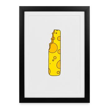 Lettre I - Lettre initiale I - Motif Fromage - Affiche encadrée (27 × 37 cm) - noir - Devant