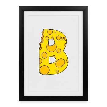 Lettre B - Lettre initiale B - Motif Fromage - Affiche encadrée (27 × 37 cm) - noir - Devant