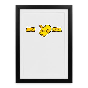 Ligne Cheese Love Heart - Affiche encadrée (27 × 37 cm) - noir - Devant