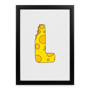 Lettre L - Lettre initiale L - Motif Fromage - Affiche encadrée (27 × 37 cm) - noir - Devant