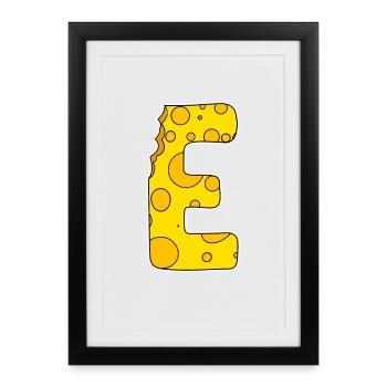Letter E - Initial Letter E - Cheese Motif - Framed poster (27 × 37 cm) - black - Front