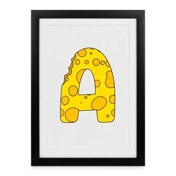 Letter A - Initial Letter A - Cheese Motif - Framed poster (27 × 37 cm) - black - Front