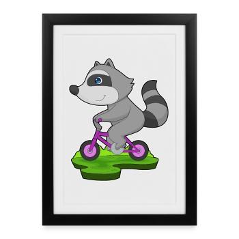 Waschbär Fahrrad - Gerahmtes Poster (27 × 37 cm) - Schwarz - Vorne