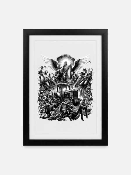 Démonstration du tracteur de protestation paysan céleste - Affiche encadrée (27 × 37 cm) - noir