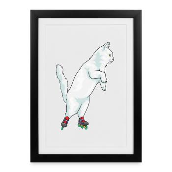 Cat Inline skating Inline skates - Framed poster (27 × 37 cm) - black - Front