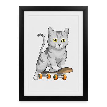 Chat Skater Skateboard Sport - Affiche encadrée (27 × 37 cm) - noir - Devant