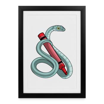 Snake Student Crayon School - Framed poster (27 × 37 cm) - black - Front