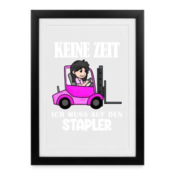 Stapler Gabelstapler Lager Logistik Damen - Gerahmtes Poster (27 × 37 cm) - Schwarz - Vorne