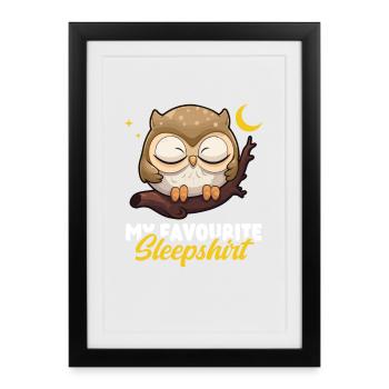 Sleeping Owl – Mon motif de chemise de nuit préféré - Affiche encadrée (27 × 37 cm) - noir - Devant